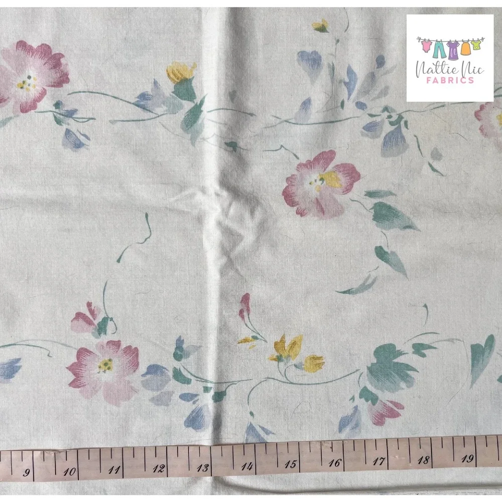 Vintage pastel floral pillowcase cream‎ pink yellow green flowers
